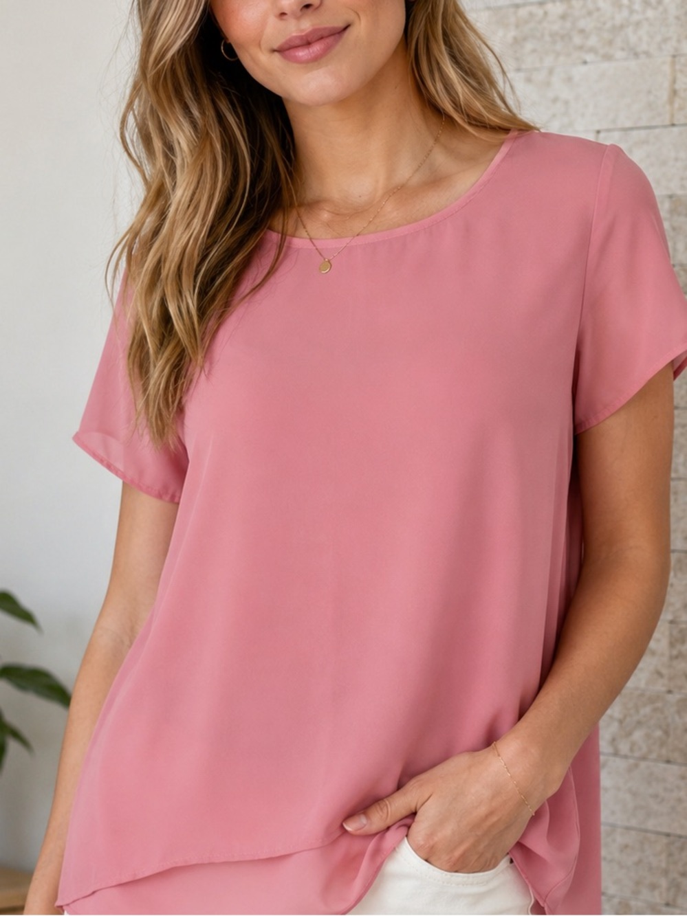 Ann Taylor Factory Salmon Pink Short-Sleeve blouse size M